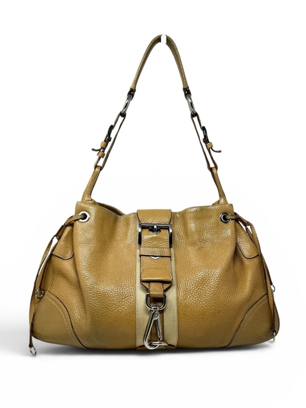 Authentic Vintage Prada 90s Brown Tan Triangle Logo Leather Shoulder Hobo Bag - Picture 16 of 16